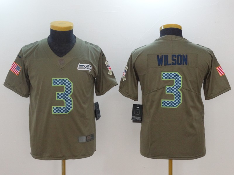 Youth Seattle Seahawks #3 Wilson Nike Olive Salute To Service Limited NFL Jerseys->->Youth Jersey